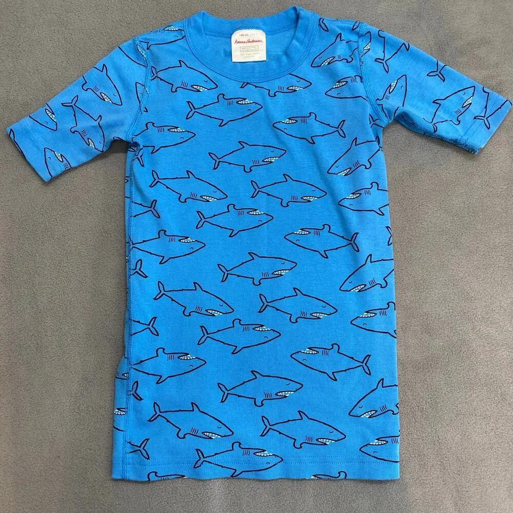 Hanna Andersson Short Sleeve Pajama Top Kids 10 Organic Cotton Blue Sharks